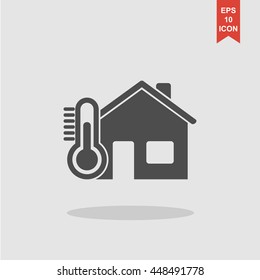 Home icon with thermometer icon. Flat design style.