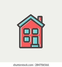 Home icon thin line for web and mobile, modern minimalistic flat design. Vector icon with dark grey outline and offset colour on light grey background.