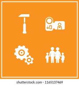 home icon. This set with hammer, tools and utensils, family silhouette and camcorder vector icons for mobile and web