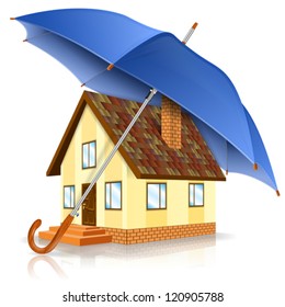 Home Icon with Umbrella - Safe House Concept, isolated on white background, vector illustration