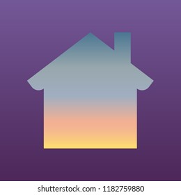 Home icon. Vector. Evening gradient icon at violet background.