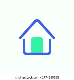 Home Icon Vector, Filled Flat Sign, House Bicolor Pictogram, Green And Blue Colors. Home Page Symbol, Logo Illustration