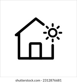 Home icon vector in flat design illustration with brightly sun symbol. Isolated on white background. Day mode, brightness, intencity setting, weather icon. Home icon outline design.