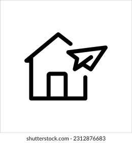 Home icon vector in flat design illustration with paper plane symbol. Isolated on white background. Send, share, forward homepage icon. Home icon outline design. Perfect for all project, website.