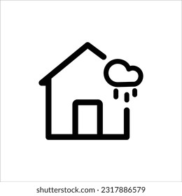 Home icon vector in flat design illustration with rainy cloud symbol. Spitting, drizzle, showering, pouring rain weather icon. Perfect for all project or design graphic. 