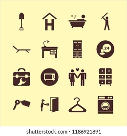 home icon. home vector icons set hotel sign, cupboard, lamp on desk and man woman love