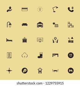 home icon. home vector icons set sock, credit card, table chairs and hotel sign