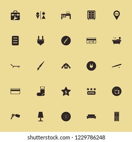home icon. home vector icons set laptop desk, credit card, table lamp and key tag