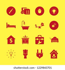 home icon. home vector icons set bed, faucet, bathroom shower and bulb