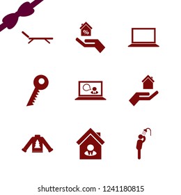 home icon. home vector icons set laptop, key, man has shower and chaise lounge