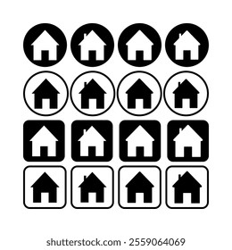 Home icon vector illustration set, Home Web Icon black color,home icon for apps and websites, flat home symbols collection,simple house symbol, building.