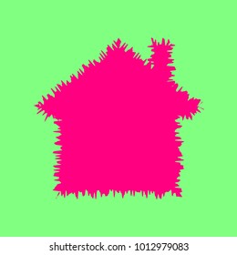 Home icon. Vector. Magenta rough icon on greenish background. Isolated.