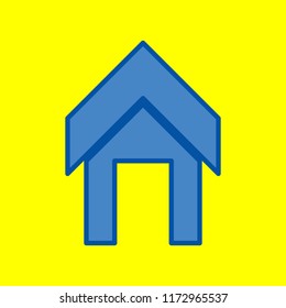 Home icon. Vector. Office style blue icon at yellow background.