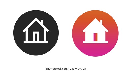 Home icon vector simple graphic round circle, modern house web symbol red black white line outline art stroke image clipart set, real estate button pictogram glyph sign