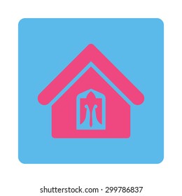 Home icon. Vector style is pink and blue colors, flat rounded square button on a white background.