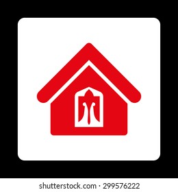 Home icon. Vector style is red and white colors, flat rounded square button on a black background.