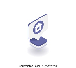 Home icon, vector symbol in flat isometric 3D style isolated on white background. Social media illustration.