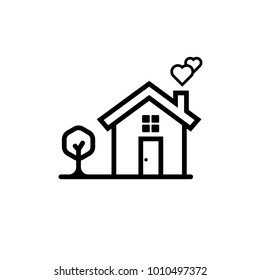 Home icon vector for valentines day. Black color in white background.
