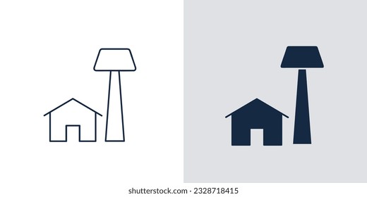Home icon with water tank tower. House icon outline Vector