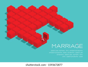 Home icon from Wedding ring box 3D isometric pattern, Marriage and family concept poster and social banner post horizontal design illustration isolated on green background with space, vector eps 10