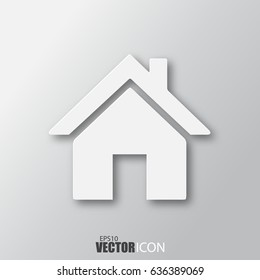 Home icon in white style with shadow isolated on grey background. For your design, logo. Vector illustration.