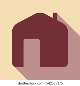 Home icon. Wine color icon with rosy brown flat style shadow path on wheat background.