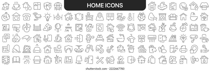 Home icons collection in black. Icons big set for design. Vector linear icons