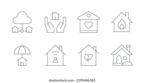 Home icons. Editable stroke. Containing smart house, home insurance, home, green house, work from home, temperature.