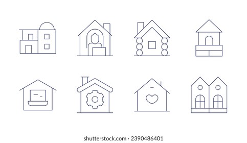Iconos de inicio. Trazo editable. Conteniendo casa, trabajando en casa, casa de madera, trabajo desde casa, reparación de casa, casa de madera, gemelos.