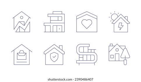 Home icons. Editable stroke. Containing house, work from home, home, modern house, protect, solar energy, trowel.