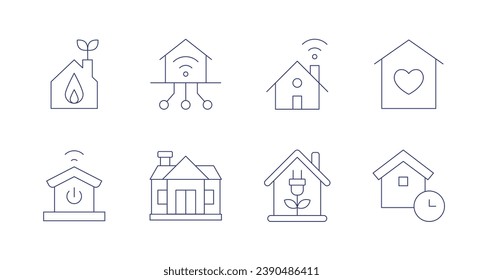 Iconos de inicio. Trazo editable. Conteniendo casa, casa inteligente, casa ecológica, casa, trabajo.