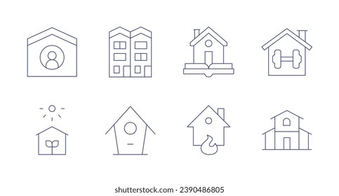 Home icons. Editable stroke. Containing home, green house, house rules, home insurance, house, bird house, gym.