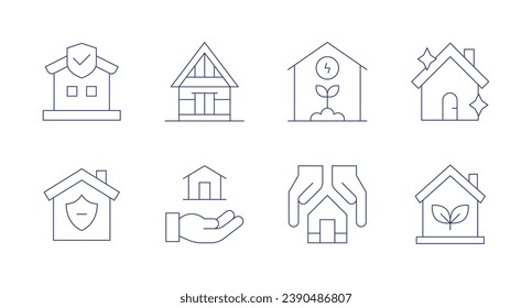 Home icons. Editable stroke. Containing home insurance, home security, eco home, house, eco house.