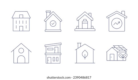 Home icons. Editable stroke. Containing house, dog house, green, insurance, modern house, market, eco.