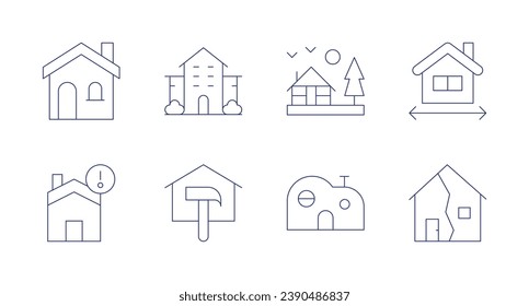 Home icons. Editable stroke. Containing home, wooden house, modern house, nursing home, repair, measured, property.