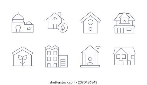 Home icons. Editable stroke. Containing house, eco, bird house, work from home, green house, building, classic house.