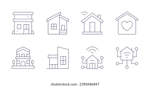 Home icons. Editable stroke. Containing house, big house, smart home, smart house, property, home.