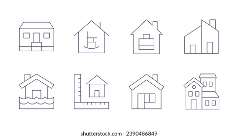 Home icons. Editable stroke. Containing house, flooded house, working at home, retirement home, size, modern house, semi detached.