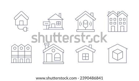 Home icons. Editable stroke. Containing house, houses, smart home, house for sale, semi detached, storage.