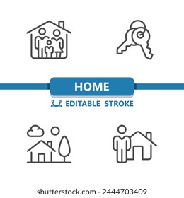 Home Icons. Family, Household, Key, House, Real Estate Icon. Professional, 32x32 pixel perfect vector icon. Editable Stroke