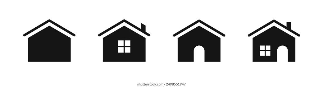 Home icons. House symbols. Set of real estate objects and houses. Home vector icons. Flat black house icons. House silhouettes