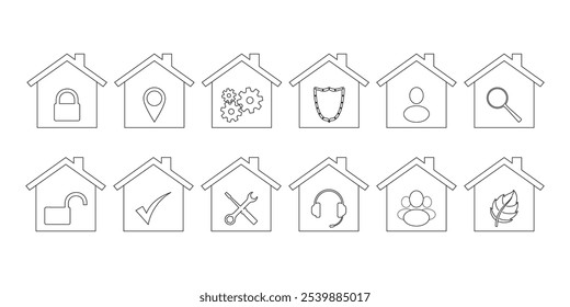 Ícones da Página Inicial. Ícones de vetor da casa. Conjunto de símbolos de casas. Ilustração