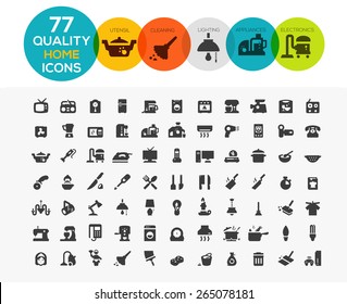 Home Icons Including: Home Appliances, Cleaning, Kitchen Utensil, Lighting And Electronics

