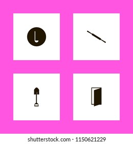 home icons. ladle spoon, rolling pin, shovel and door open vector icons set