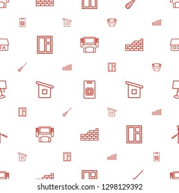home icons pattern seamless white background. Included editable outline TV system, door bell, mop, window, house builidng, brick wall, table lamp icons. home icons for web and mobile.