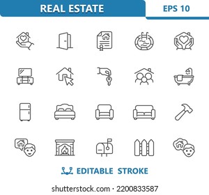 Home Icons. Real Estate, House, Household, Furniture, Rooms. Professional, 32x32 pixel perfect vector icon. Editable Stroke