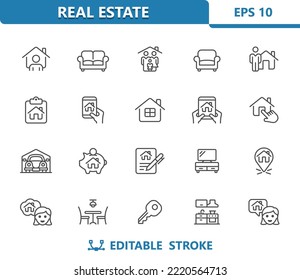 Home Icons. Real Estate, House, Household, Furniture, Rooms. Professional, 32x32 pixel perfect vector icon. Editable Stroke