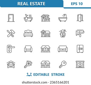 Home Icons. Real Estate, House, Household, Building, Furniture. Professional, 32x32 pixel perfect vector icon. Editable Stroke