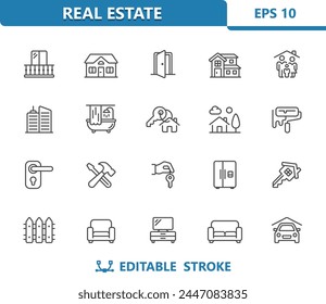 Home Icons. Real Estate, Household, House. Professional, 32x32 pixel perfect vector icon. Editable Stroke