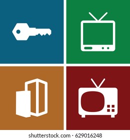Home icons set. set of 4 home filled icons such as TV, building